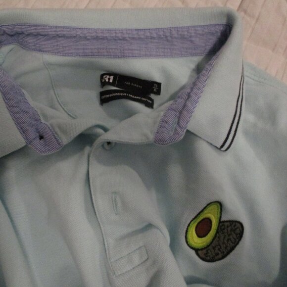 ๐ฅ Light Blue Organic Cotton Polo Shirt - Avocado Patch - Le 31 by Simons (XL) - Picture 3 of 5